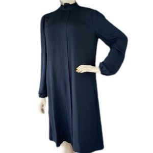 Vintage 60s Black Ruffle Collar Sheath Dress